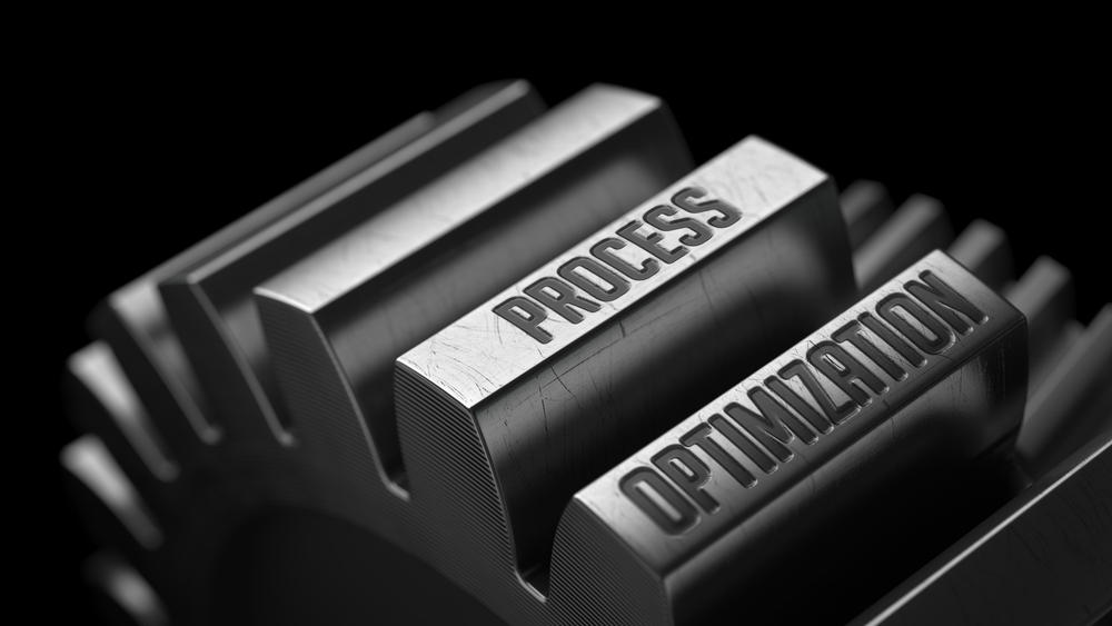 Process Optimization on the Metal Gears on Black Background.
